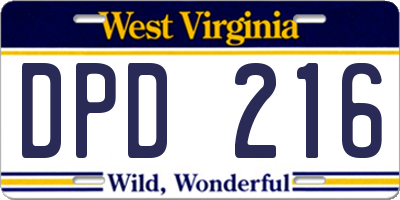 WV license plate DPD216