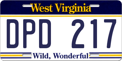 WV license plate DPD217