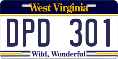 WV license plate DPD301