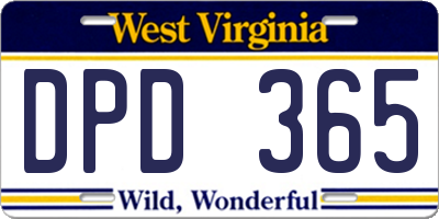 WV license plate DPD365