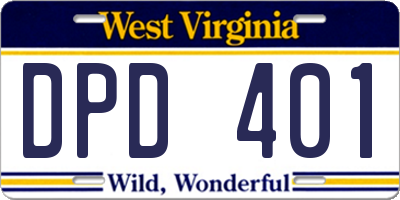 WV license plate DPD401