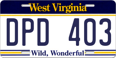 WV license plate DPD403