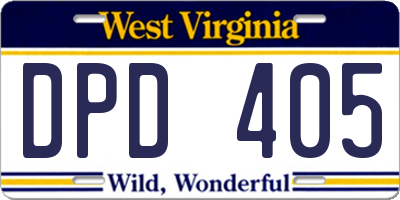 WV license plate DPD405