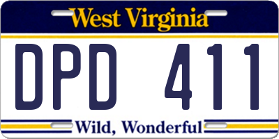 WV license plate DPD411