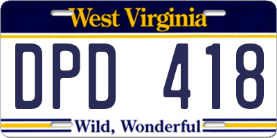 WV license plate DPD418