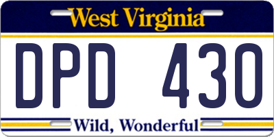 WV license plate DPD430