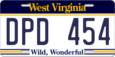 WV license plate DPD454