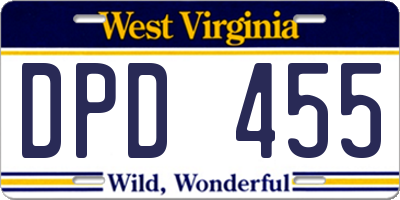 WV license plate DPD455