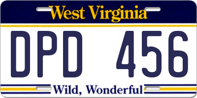 WV license plate DPD456
