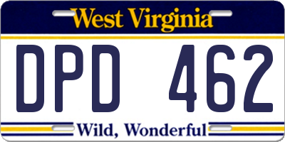 WV license plate DPD462
