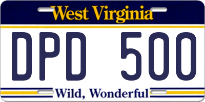 WV license plate DPD500