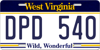 WV license plate DPD540