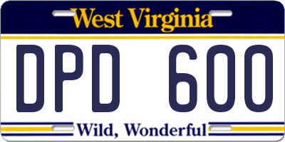 WV license plate DPD600