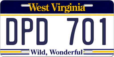 WV license plate DPD701