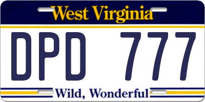 WV license plate DPD777