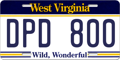 WV license plate DPD800