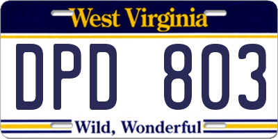 WV license plate DPD803