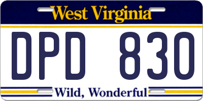 WV license plate DPD830