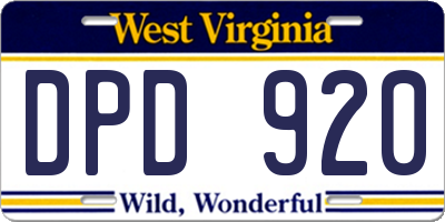WV license plate DPD920