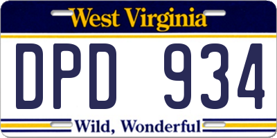 WV license plate DPD934