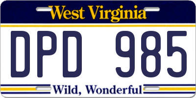 WV license plate DPD985