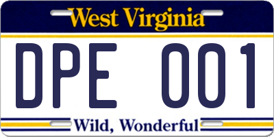 WV license plate DPE001