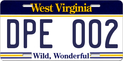 WV license plate DPE002