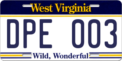 WV license plate DPE003