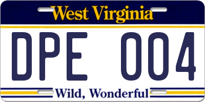 WV license plate DPE004