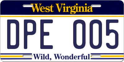 WV license plate DPE005