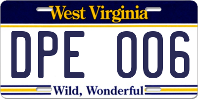WV license plate DPE006