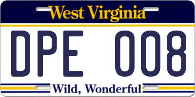 WV license plate DPE008