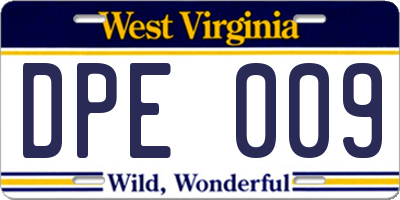 WV license plate DPE009
