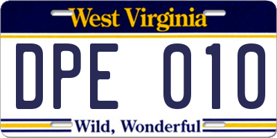 WV license plate DPE010