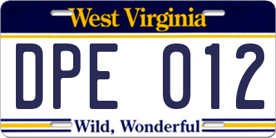 WV license plate DPE012