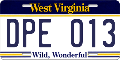 WV license plate DPE013