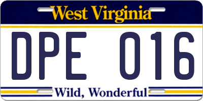 WV license plate DPE016