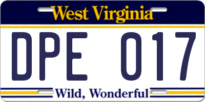WV license plate DPE017
