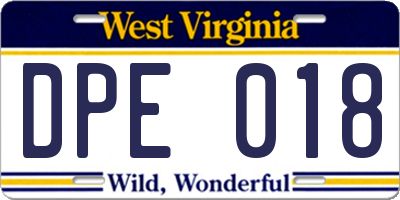 WV license plate DPE018