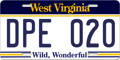 WV license plate DPE020