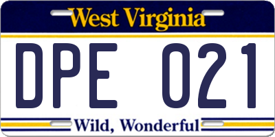 WV license plate DPE021