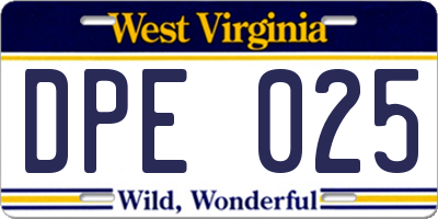 WV license plate DPE025