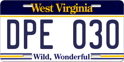 WV license plate DPE030