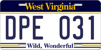 WV license plate DPE031