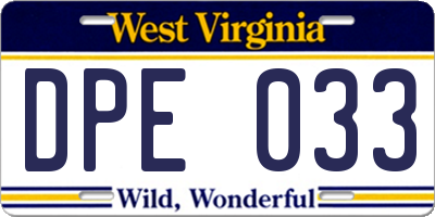 WV license plate DPE033