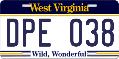 WV license plate DPE038