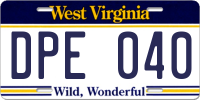 WV license plate DPE040