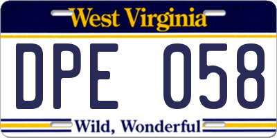 WV license plate DPE058