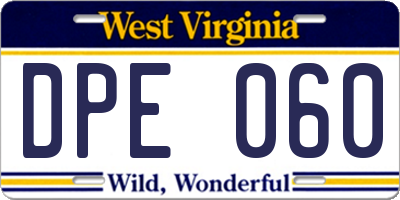 WV license plate DPE060