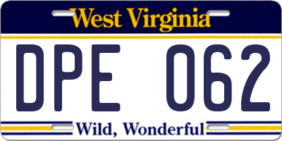 WV license plate DPE062